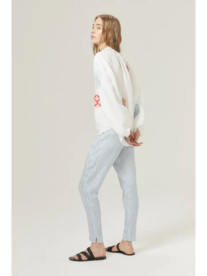 Cupid Linen Shirt - Off-White with Hearts in Varied Prints