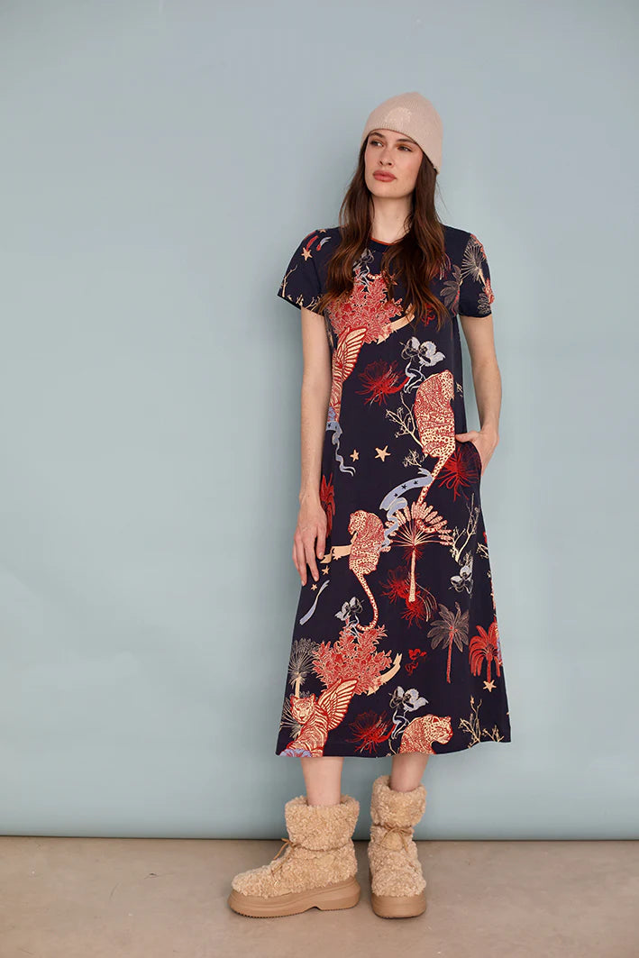 JERSEY LONG DRESS TOILE DE JOUY BLUE