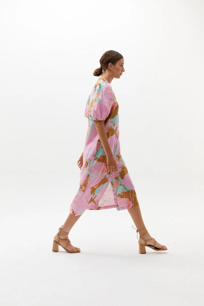 BUBBLE LINEN DRESS - AQUARELA