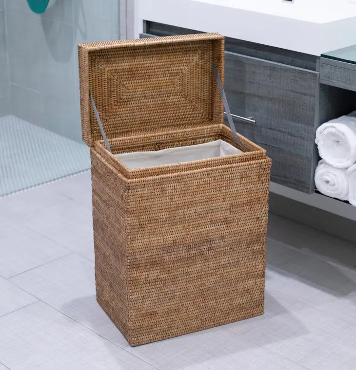 Rattan Rectangular Hamper with Hinged Lid- Honey Brown