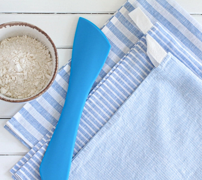 Sky Blue Striped Linen Cotton Tea Towel - Set of 3