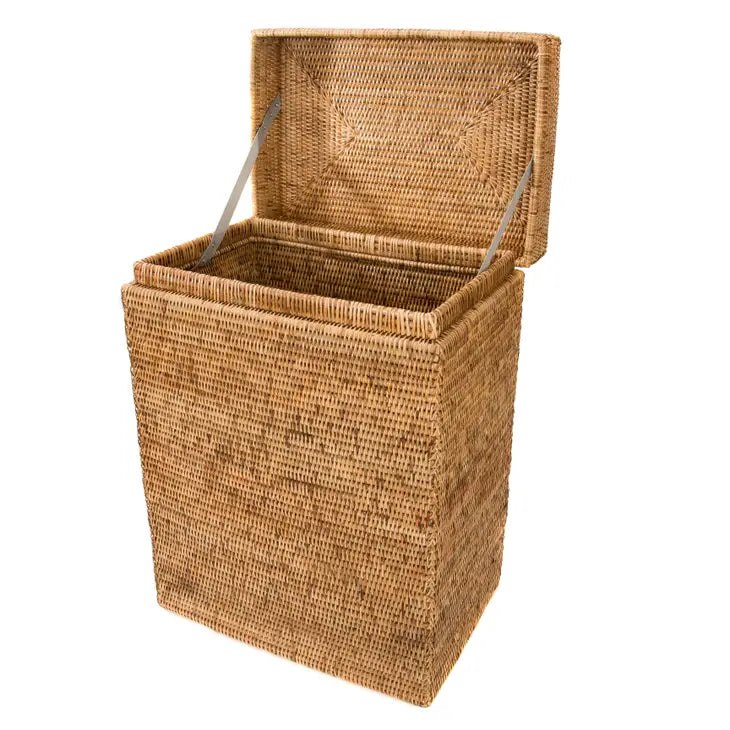 Rattan Rectangular Hamper with Hinged Lid- Honey Brown
