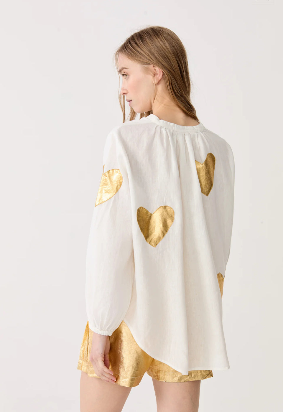 Linen Shirt - Off-White w/ Gold Hearts