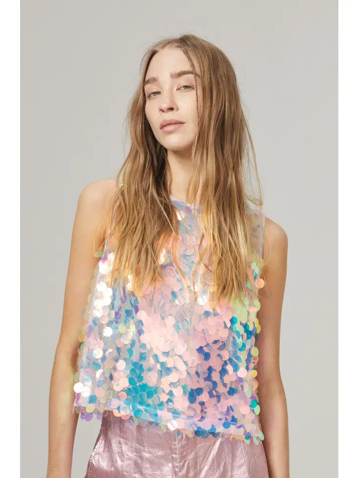 Mermaid Sequin Top - Aqua Big Sequins