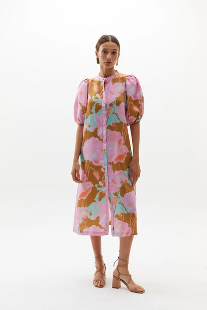 BUBBLE LINEN DRESS - AQUARELA