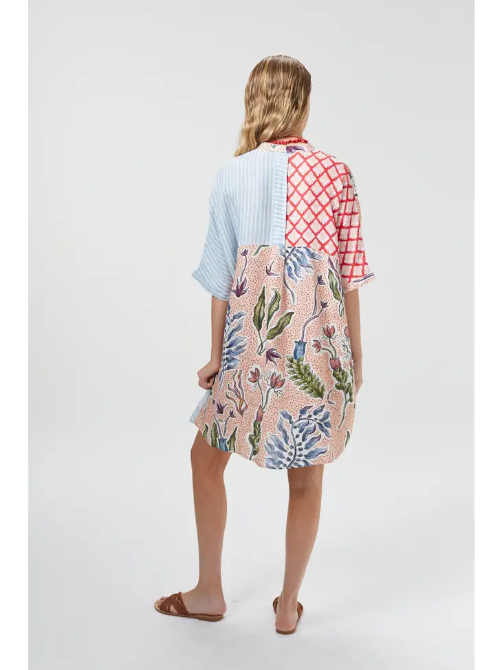 LIGHTHOUSE LINEN SHIRT DRESS - MARRAKECH GARDENS, TANGIER AND BLUE STRIPES