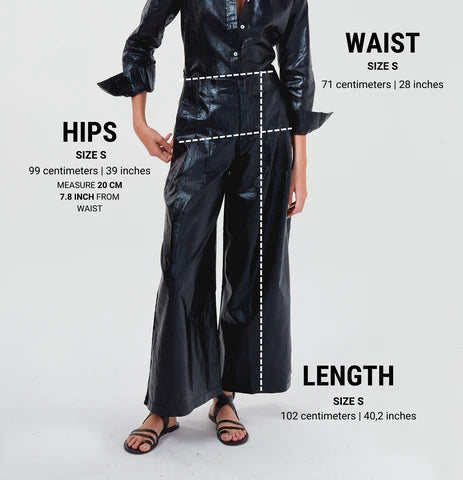CULOTTE METALLIC LINEN PANTS -BLACK