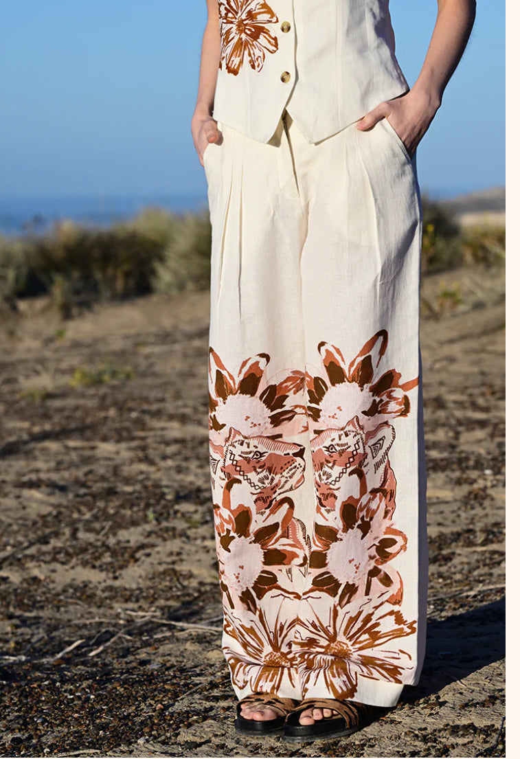 PANT FLOWER TIGER WHITE
