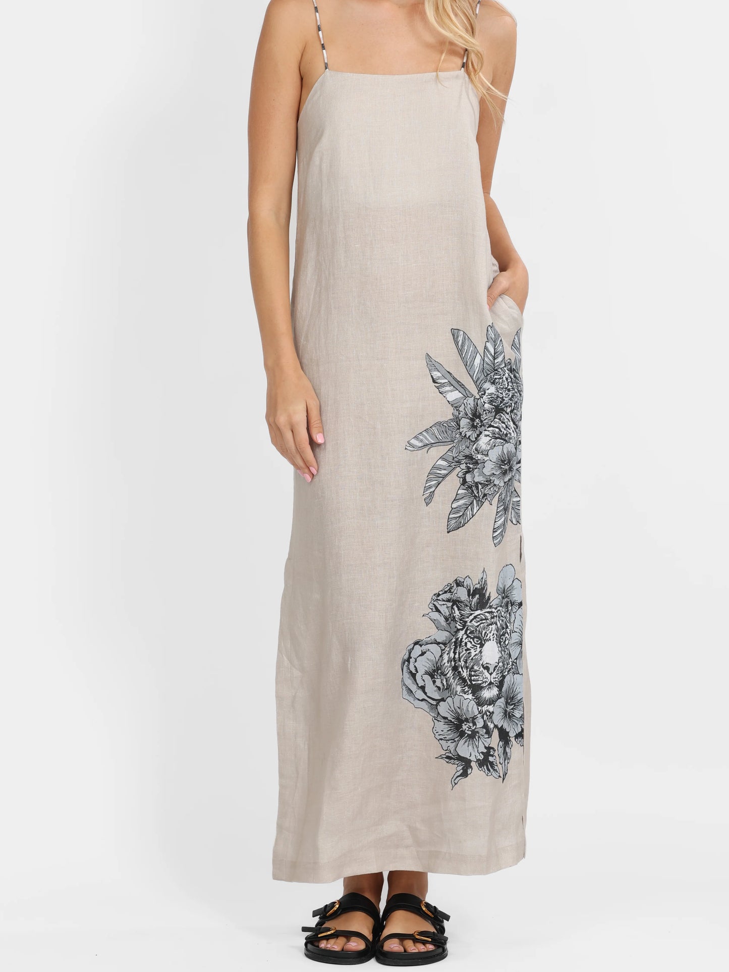LONG DRESS TIGER BLOOM BEIGE