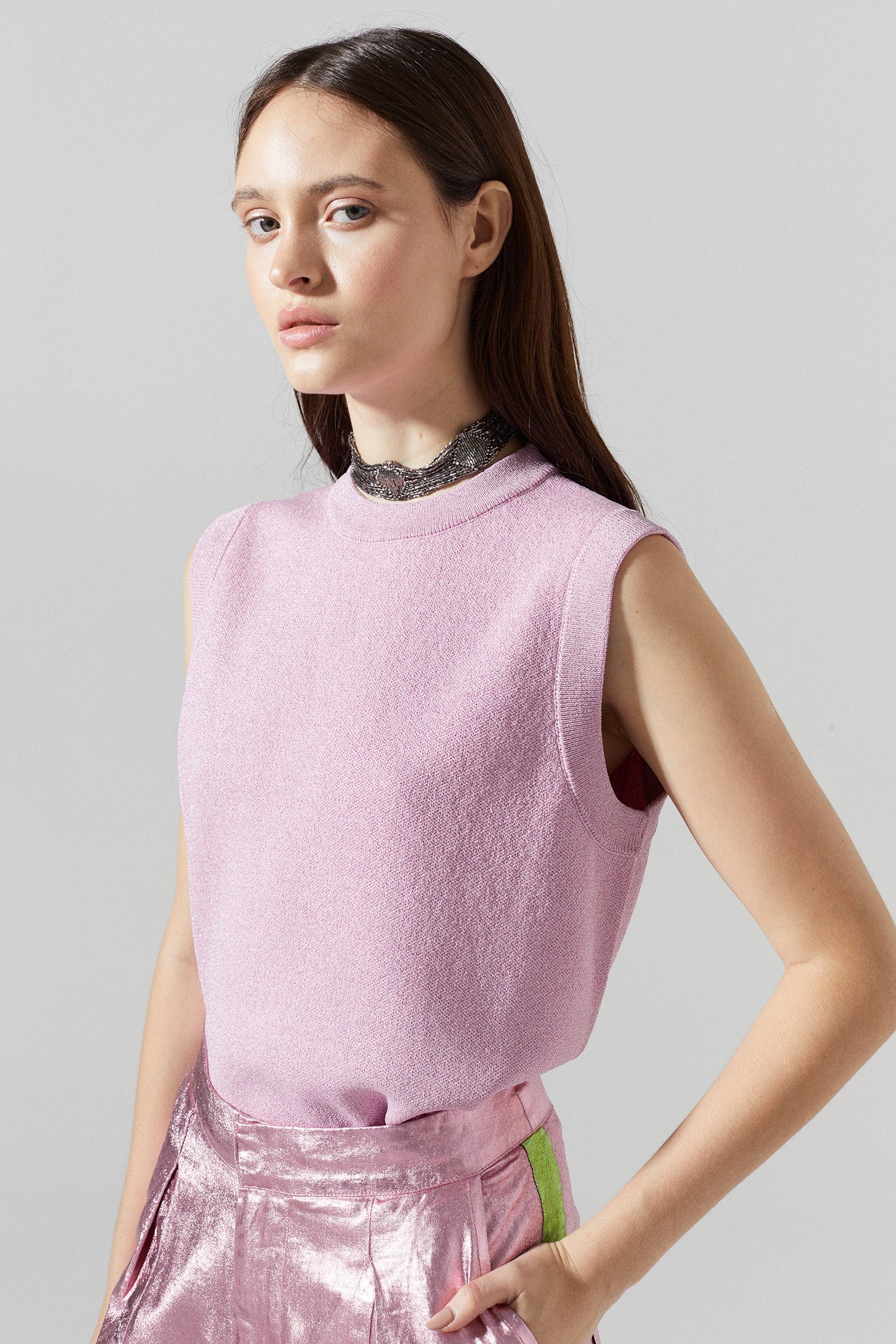 GLITTER KNITTED TOP - PINK