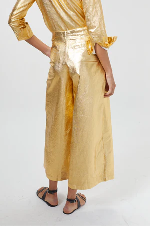 Metallic Linen Pants - Gold