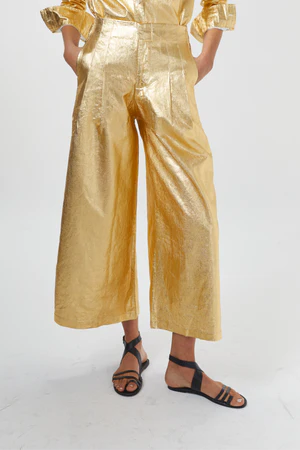 Metallic Linen Pants - Gold