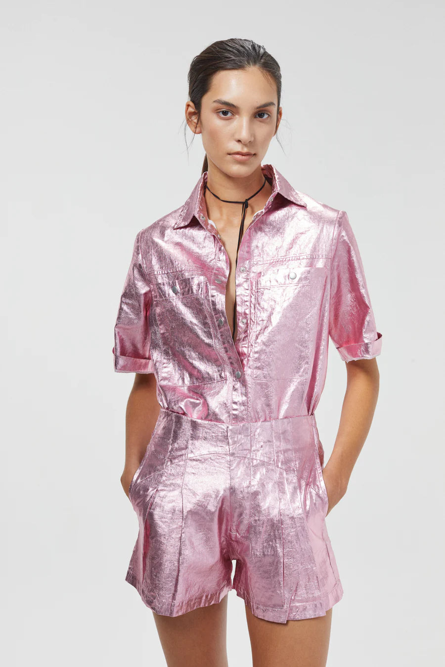 Soho Metallic Linen Shirt - Pink