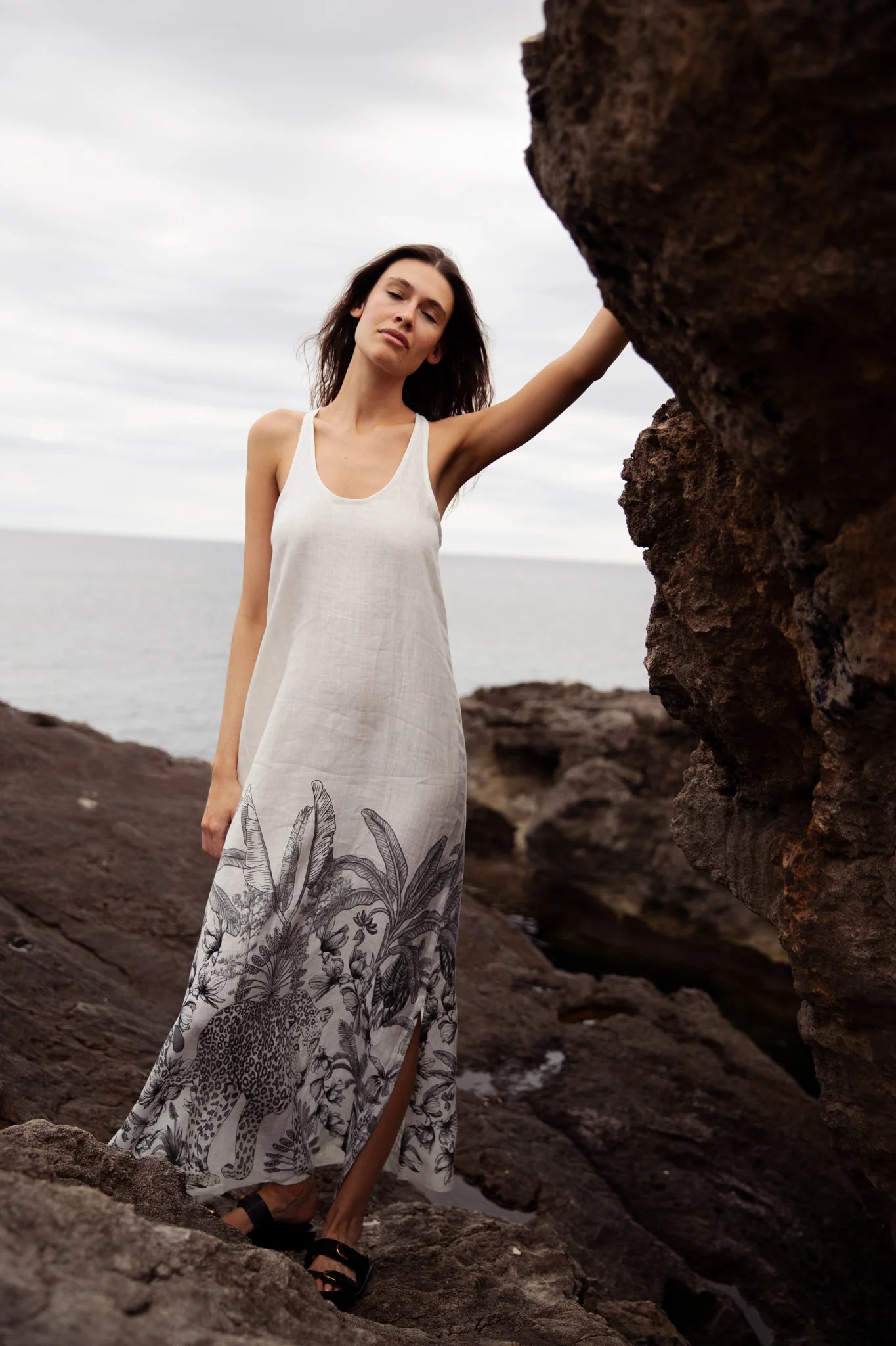 LINEN LONG DRESS TROPIQUE WHITE