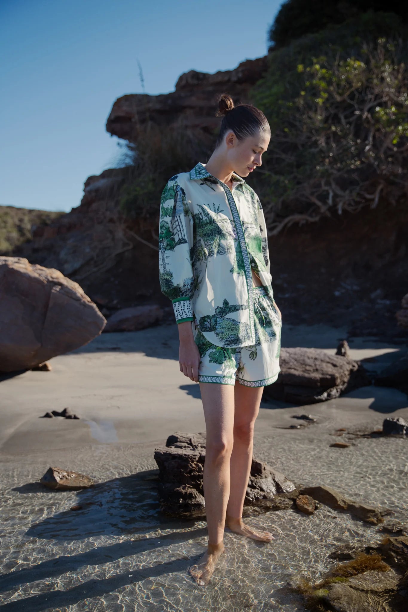 POPLIN SHIRT THAILAND WHITE AND GREEN