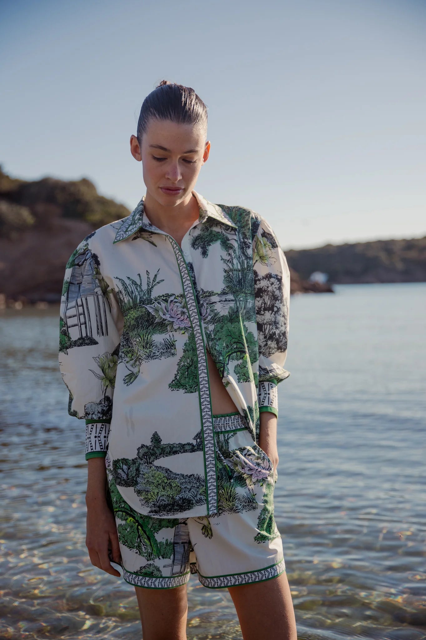 POPLIN SHIRT THAILAND WHITE AND GREEN