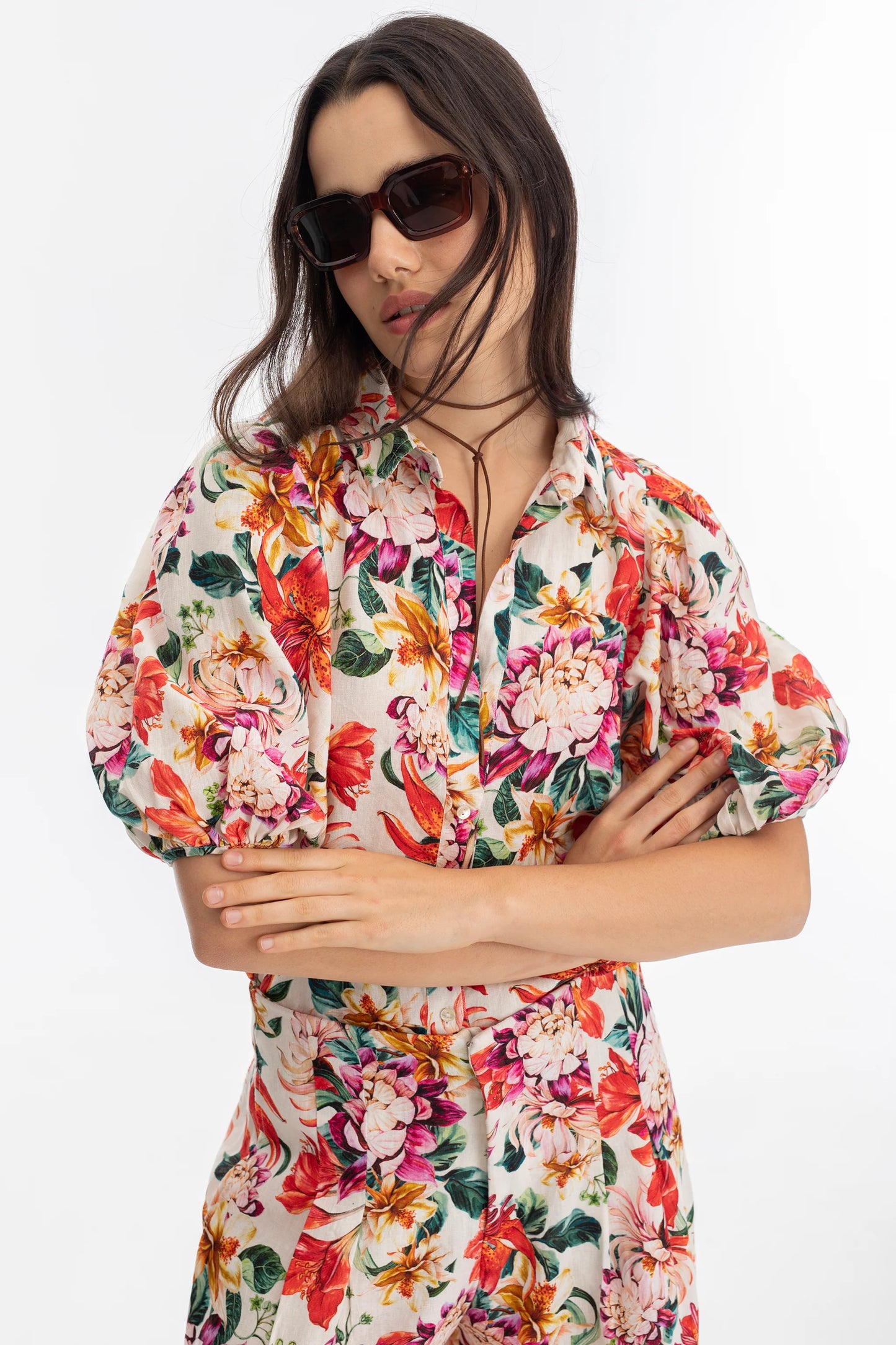 ANGEL LINEN SHIRT - FULL BLOOM PRINT