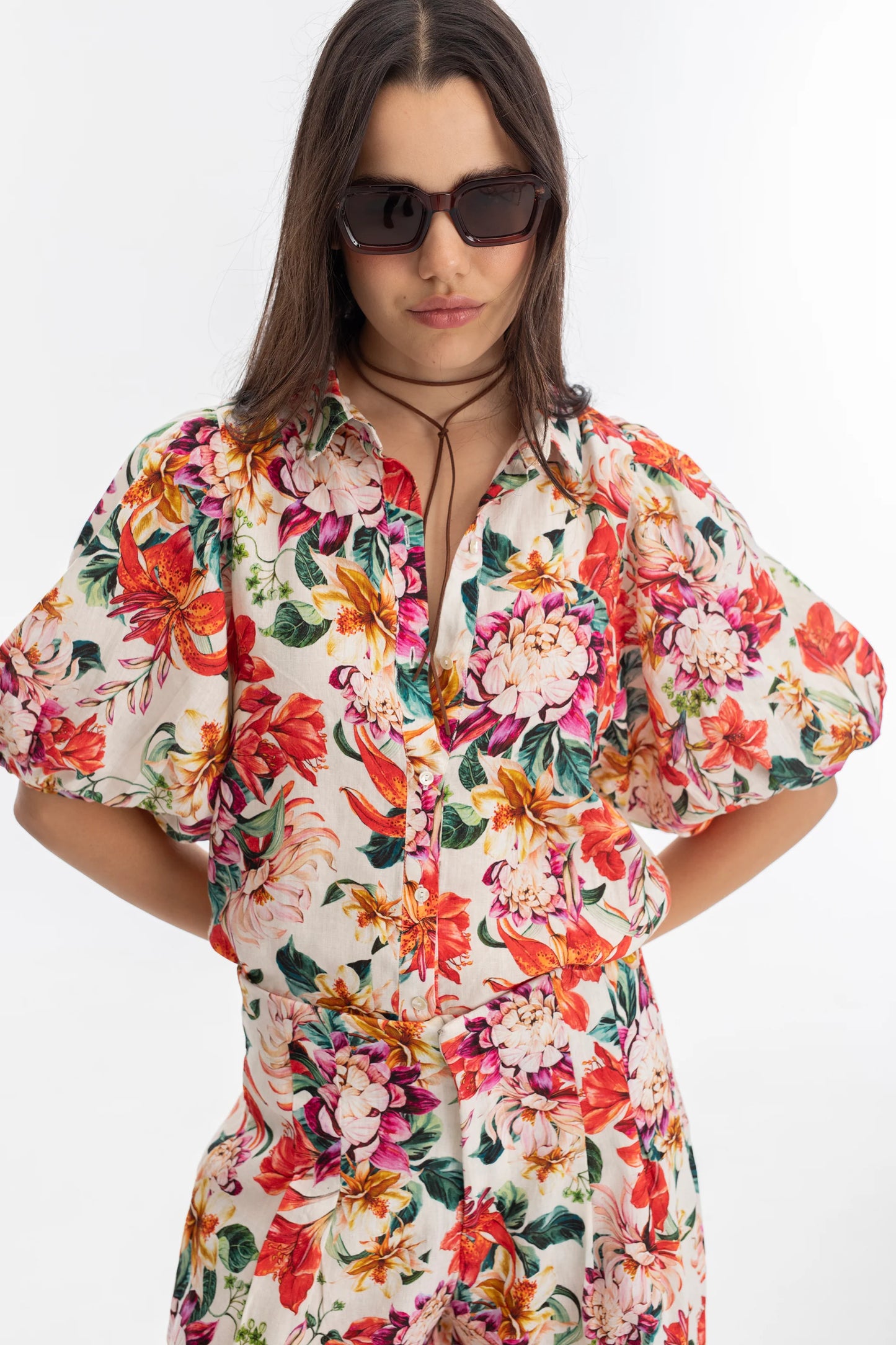 ANGEL LINEN SHIRT - FULL BLOOM PRINT