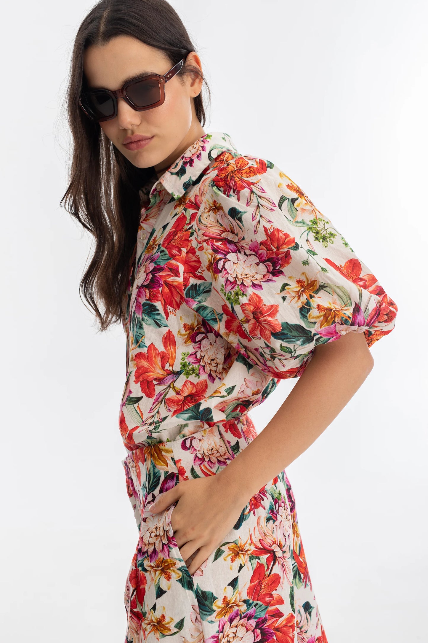 ANGEL LINEN SHIRT - FULL BLOOM PRINT