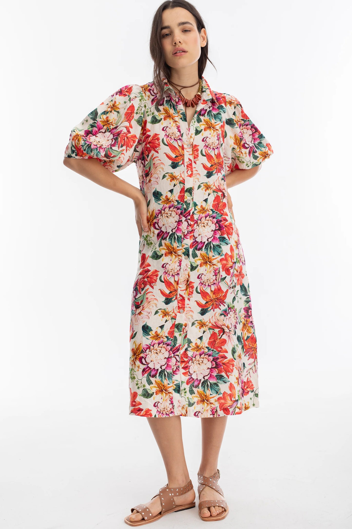 ANGEL LINEN DRESS - FULL BLOOM PRINT