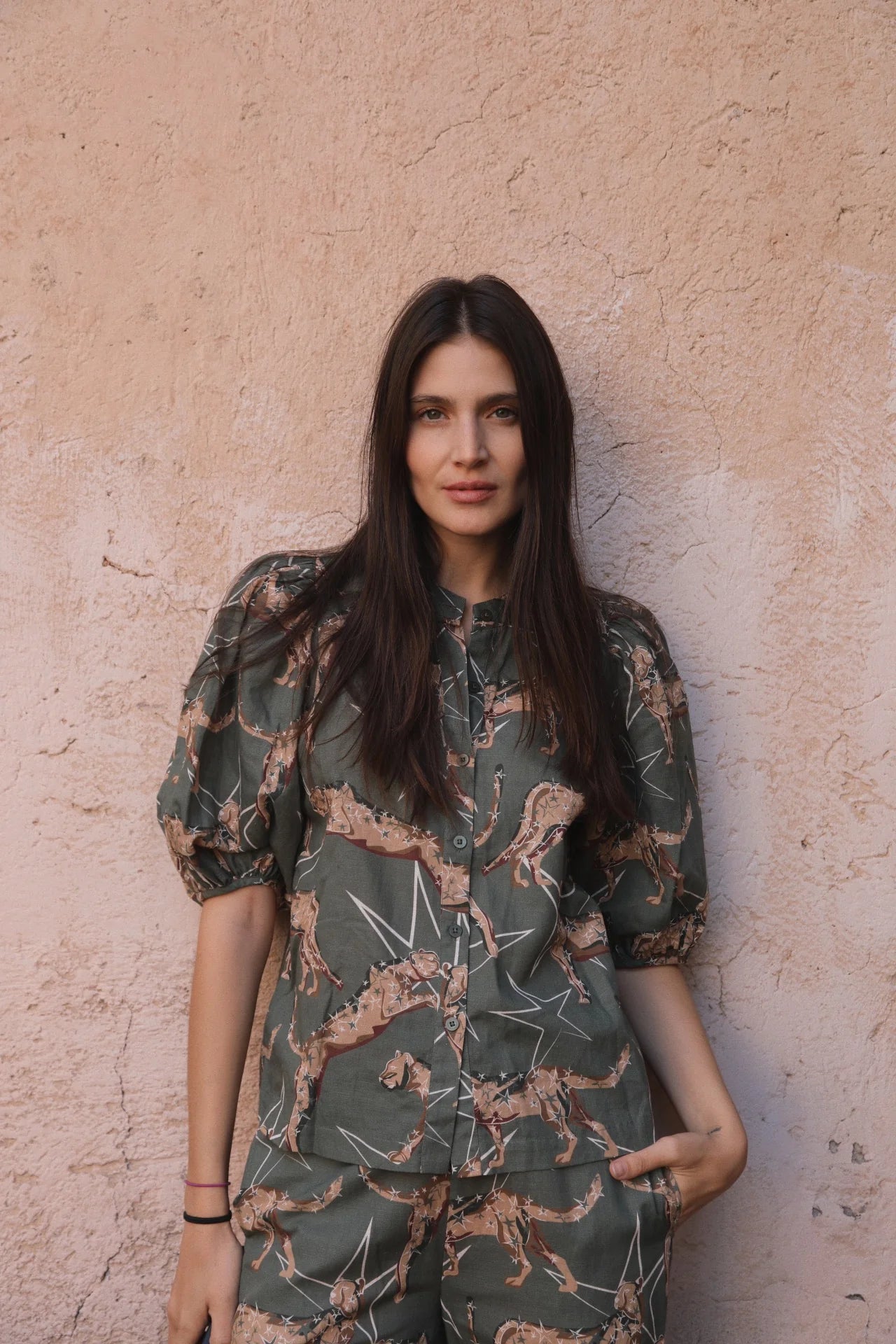 BALLOON SHIRT LEOPARD STAR GREEN