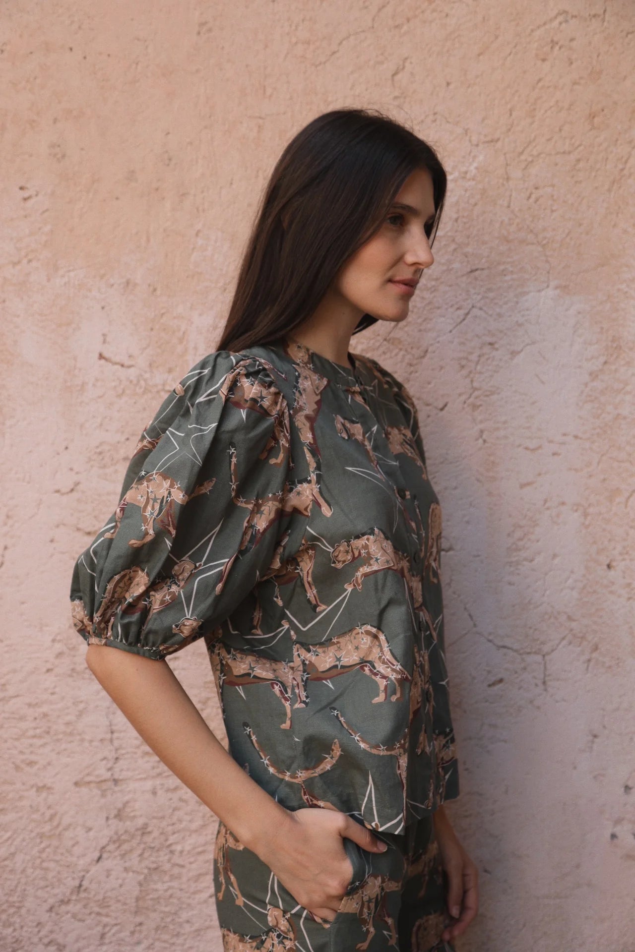 BALLOON SHIRT LEOPARD STAR GREEN