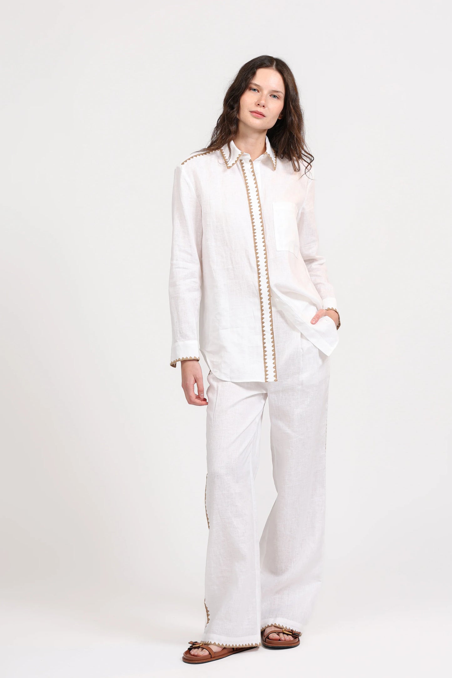 LINEN SHIRT MOSAICO EMBROIDERED