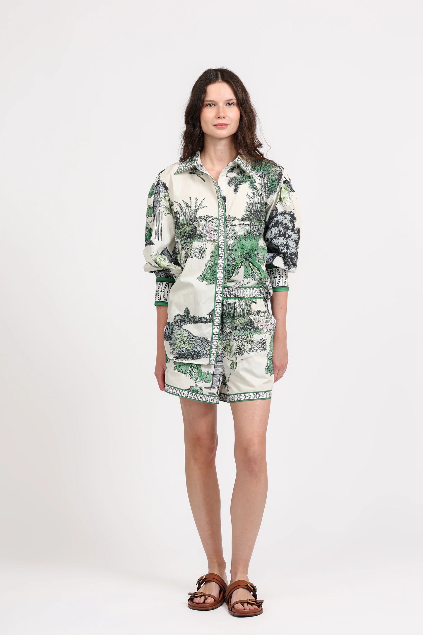POPLIN SHIRT THAILAND WHITE AND GREEN