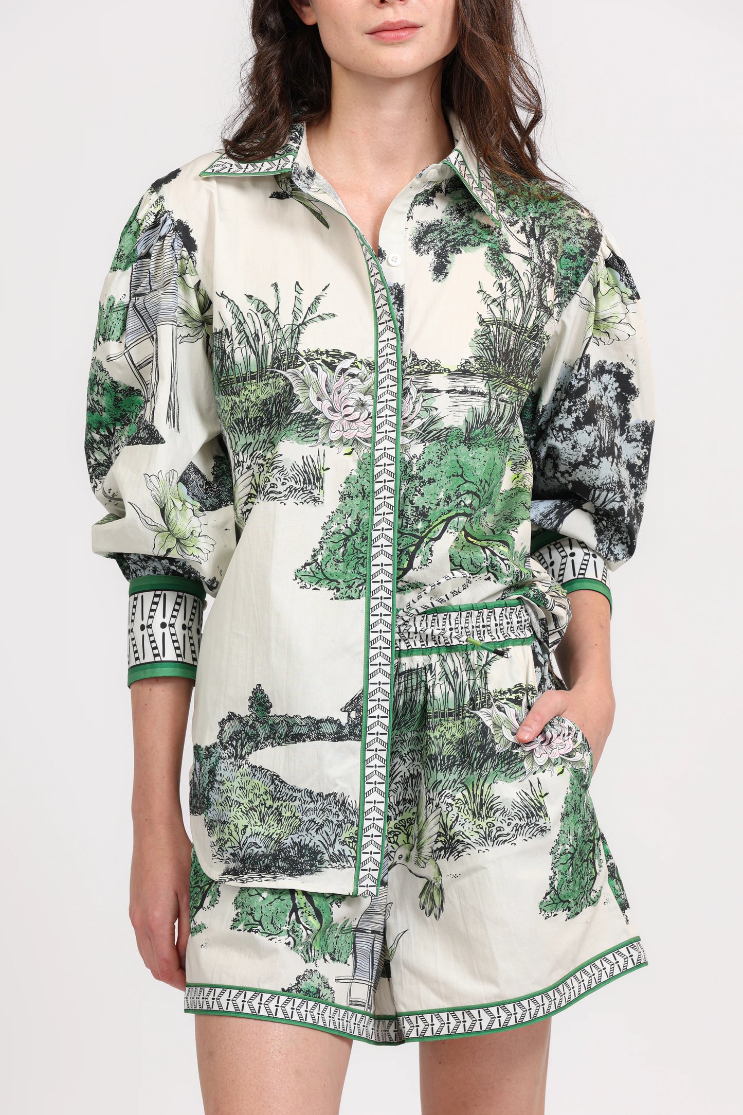 POPLIN SHIRT THAILAND WHITE AND GREEN