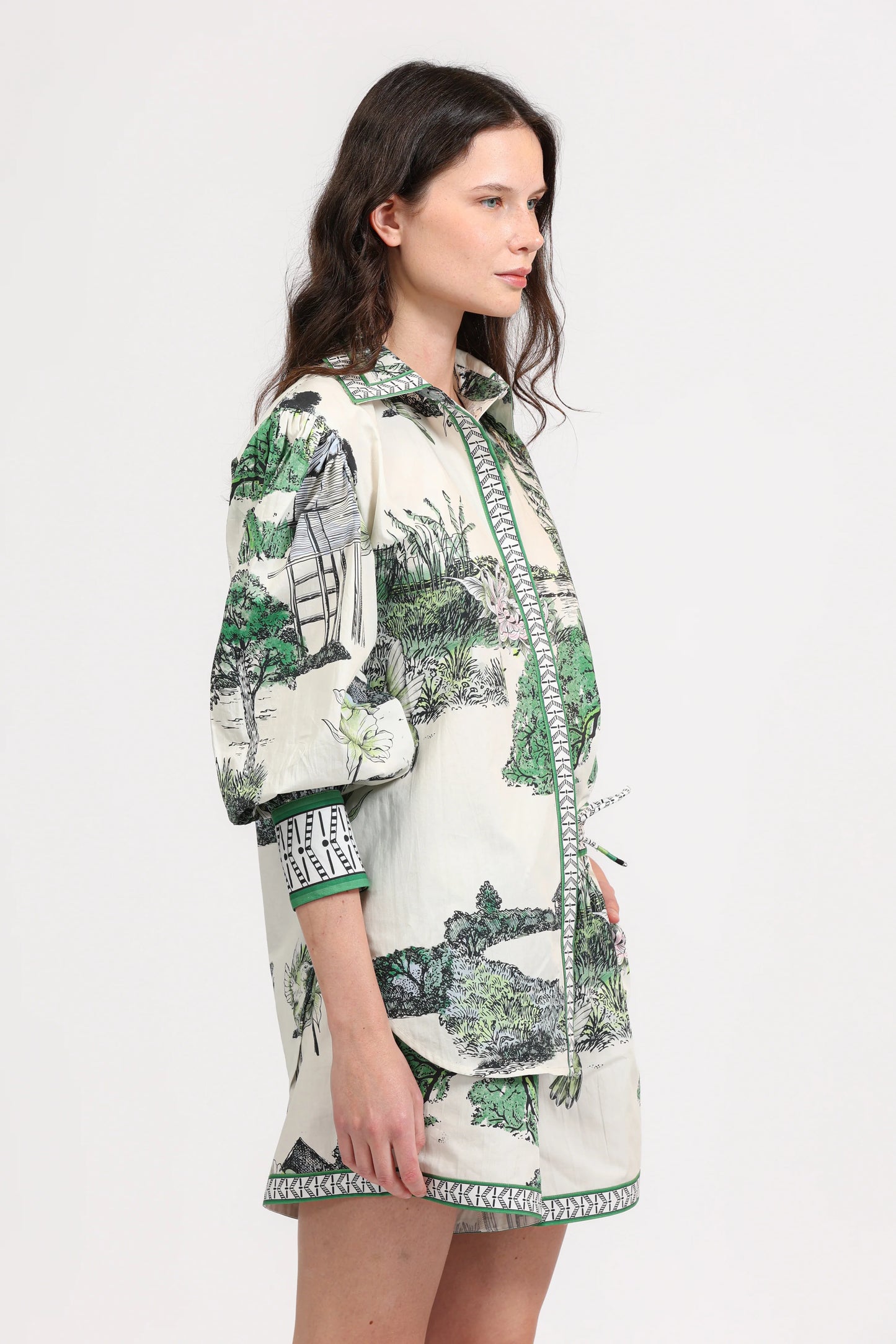 POPLIN SHIRT THAILAND WHITE AND GREEN