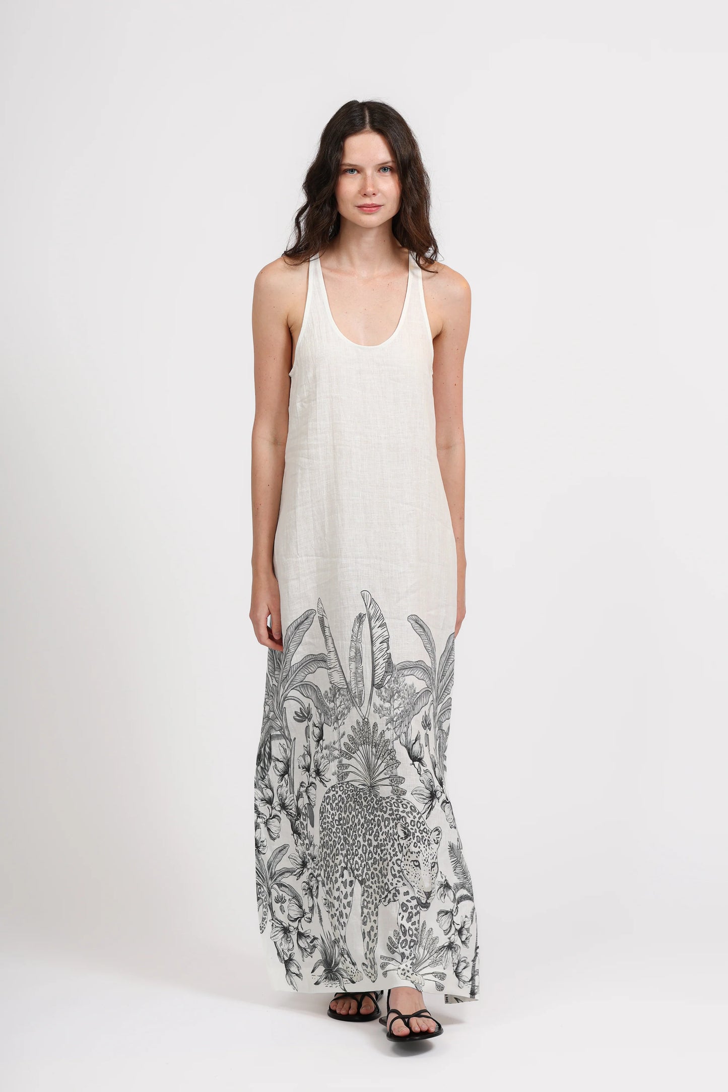 LINEN LONG DRESS TROPIQUE WHITE