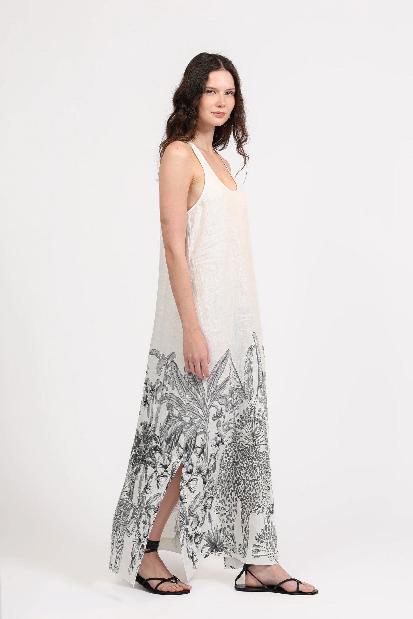 LINEN LONG DRESS TROPIQUE WHITE