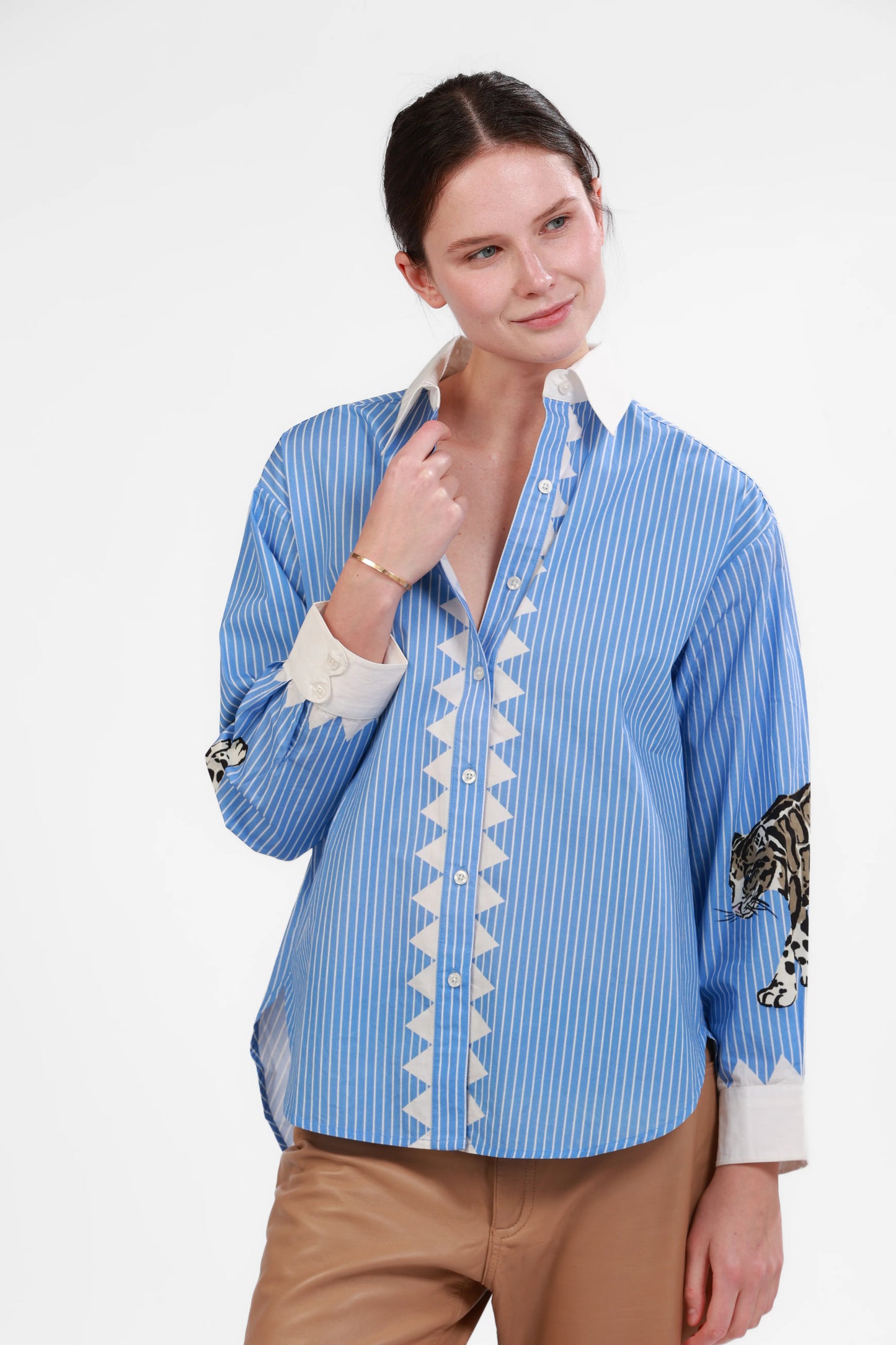 POPLIN SHIRT SNOW LEOPARD LIGHT BLUE
