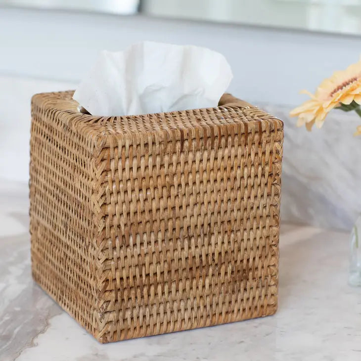 Artifacts Rattan Column Tissue Box Cover