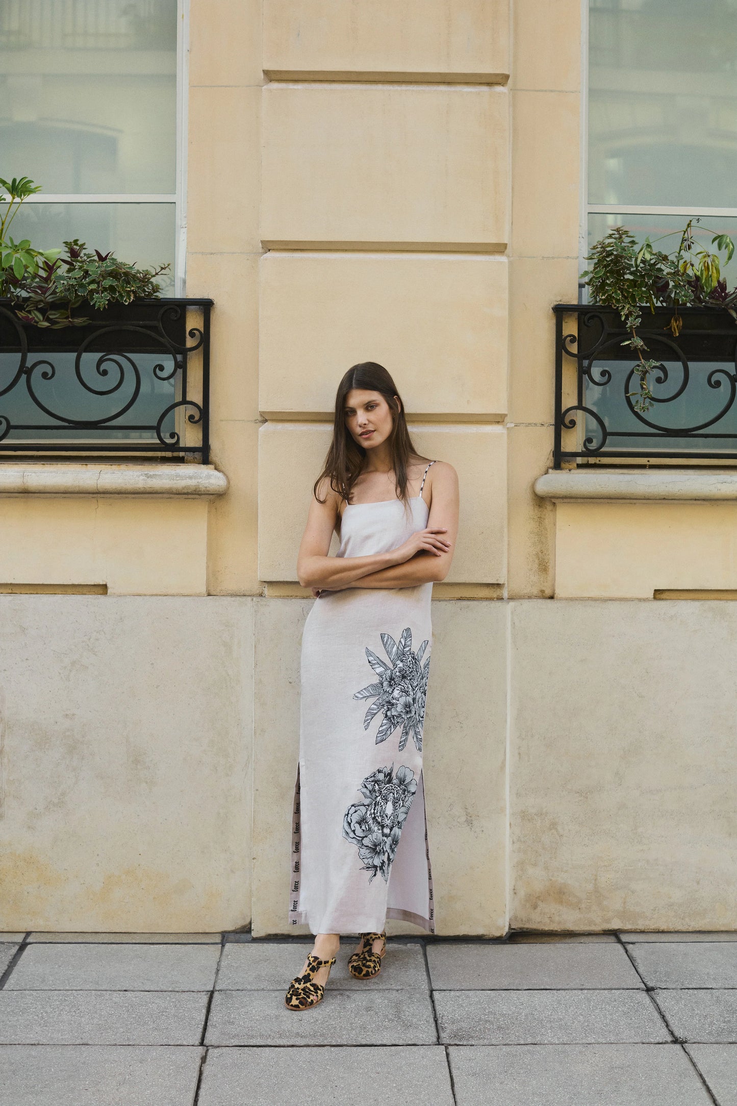 LONG DRESS TIGER BLOOM BEIGE