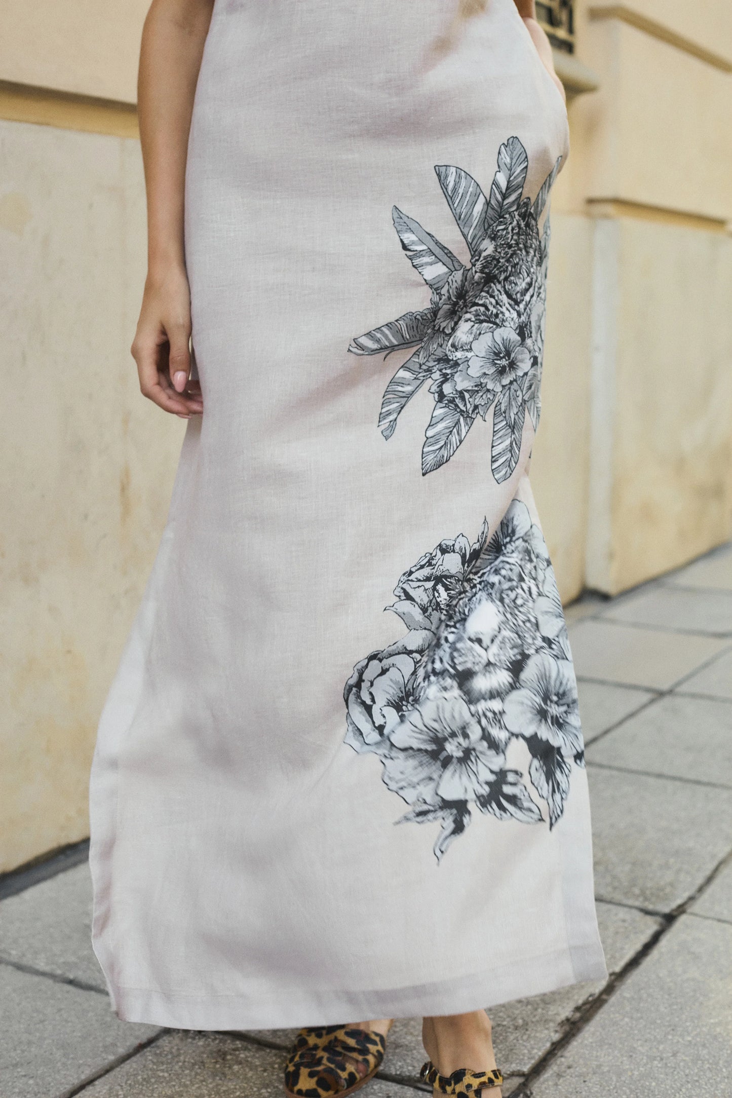 LONG DRESS TIGER BLOOM BEIGE