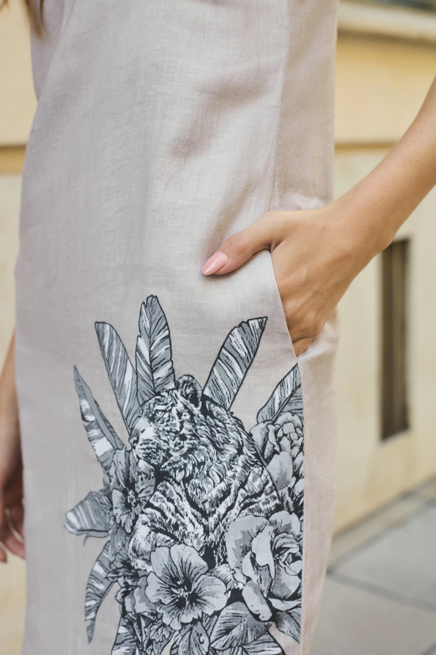 LONG DRESS TIGER BLOOM BEIGE