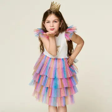 Leah Layered Tutu Dress-White Multi 3