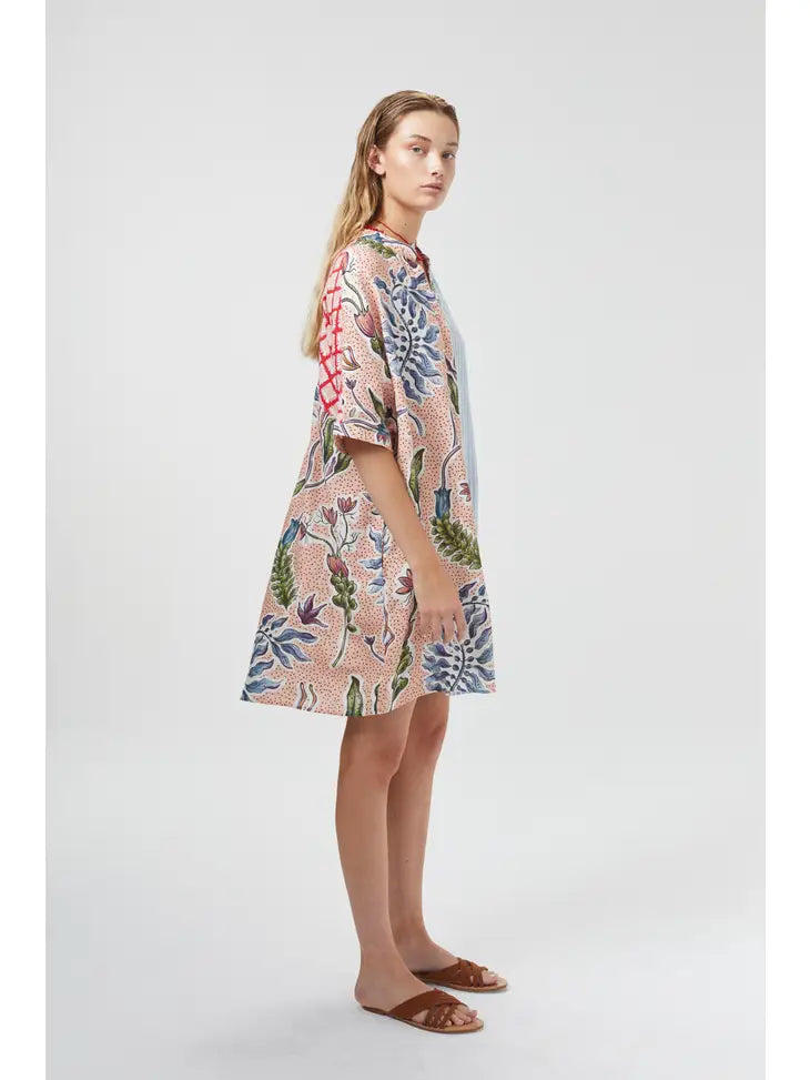 LIGHTHOUSE LINEN SHIRT DRESS - MARRAKECH GARDENS, TANGIER AND BLUE STRIPES