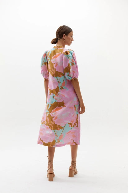 BUBBLE LINEN DRESS - AQUARELA