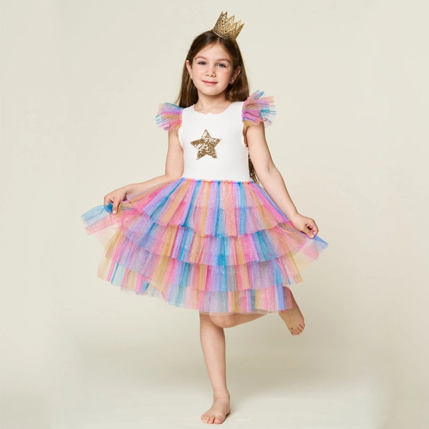 Leah Layered Tutu Dress-White Multi 3