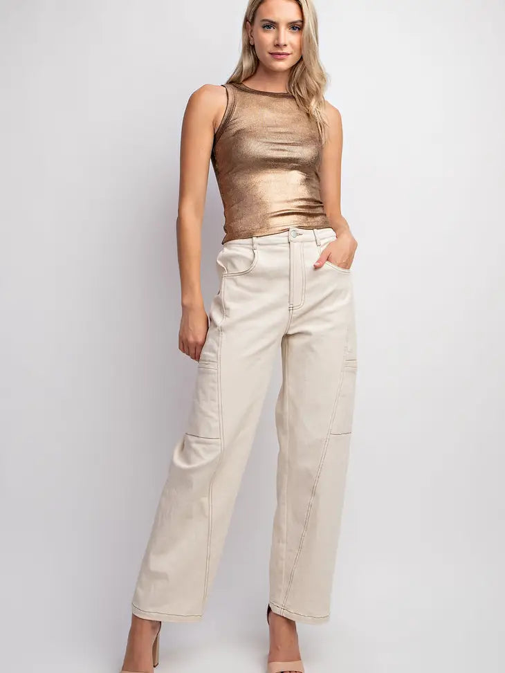 Metallic Coated Ribbed Knit Sleeveless Top