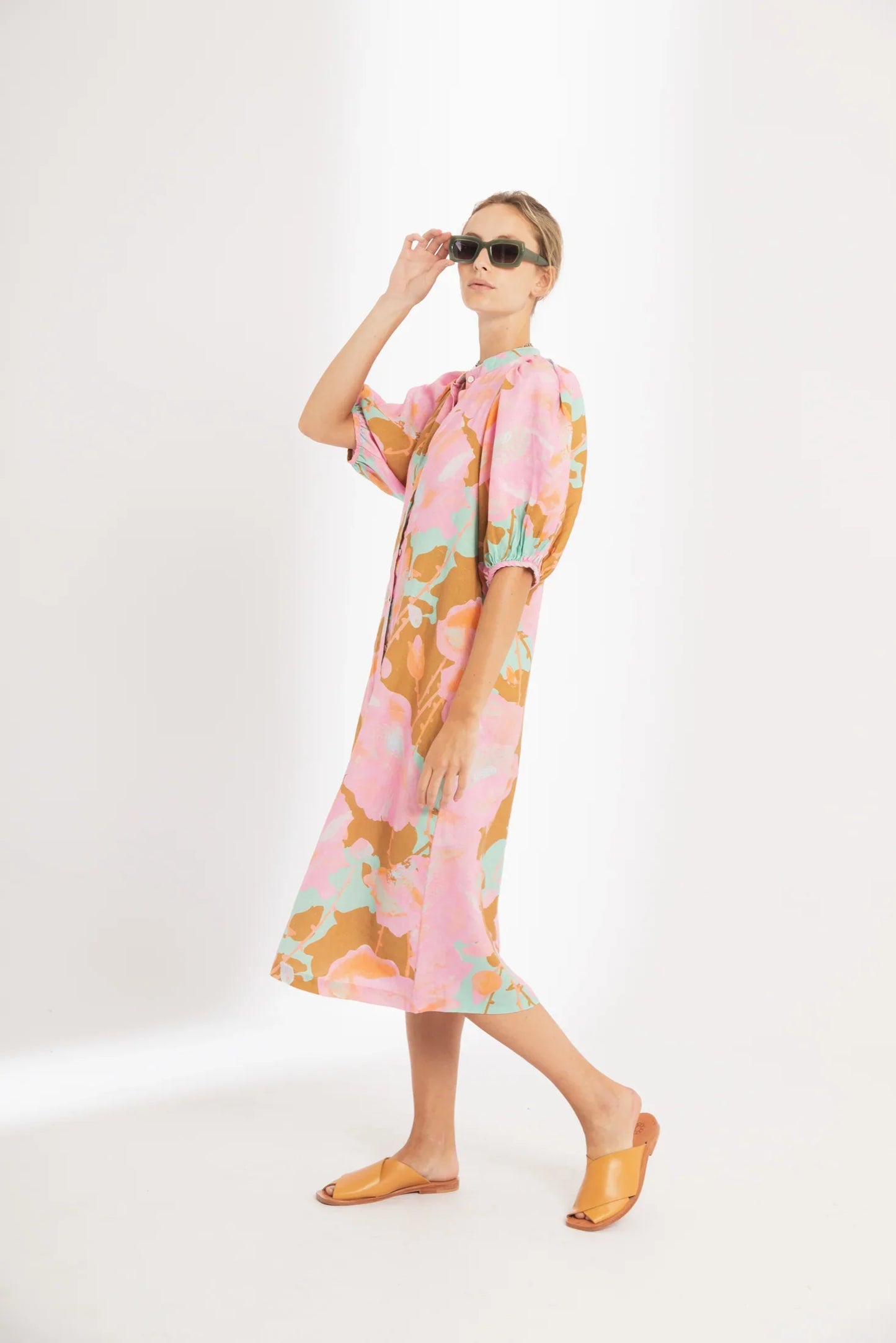 BUBBLE LINEN DRESS - AQUARELA