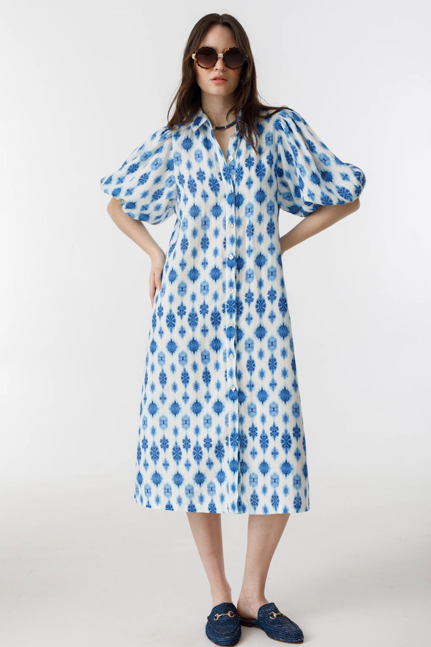 ANGEL LINEN DRESS - HAMPTONS PRINT