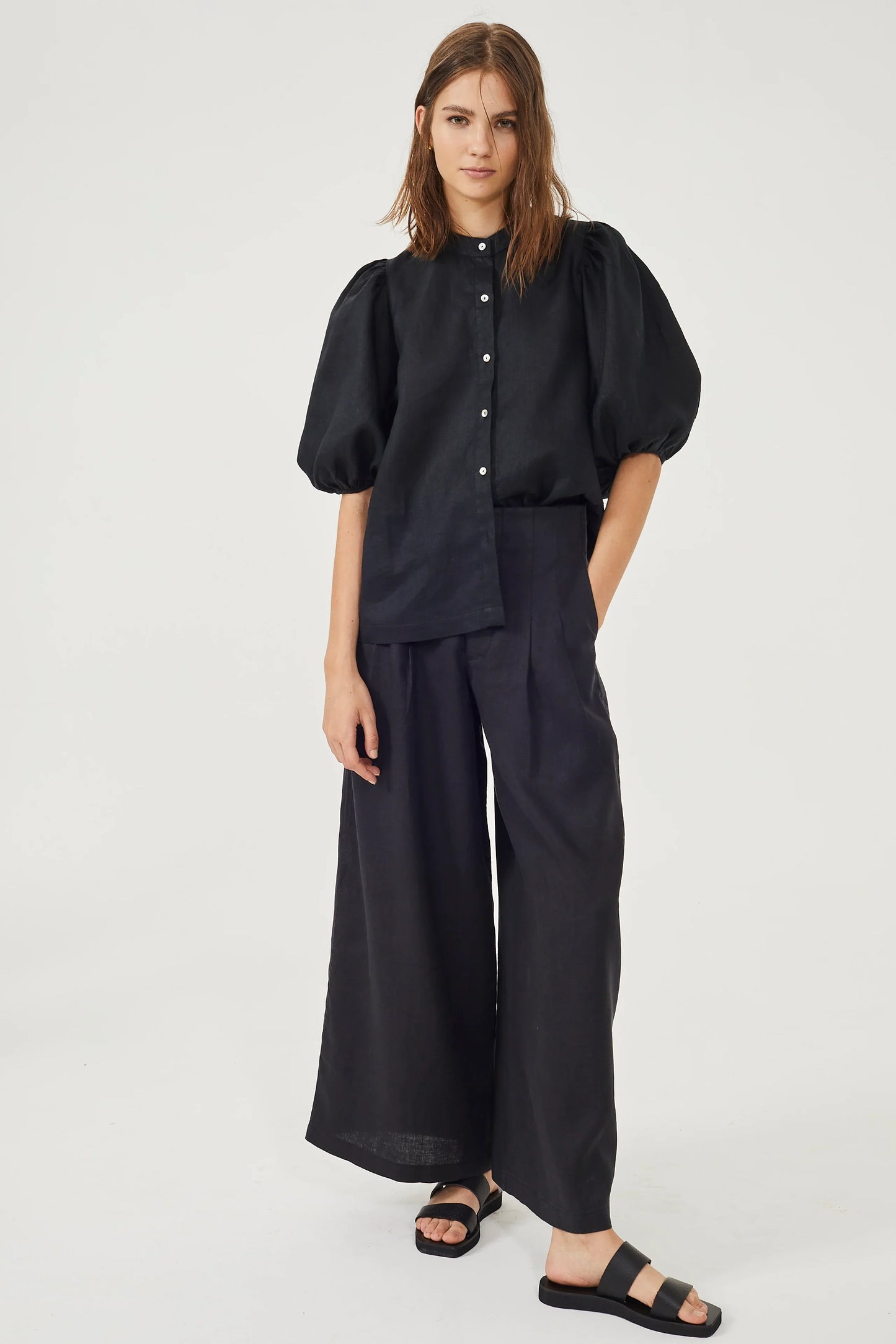 CULOTTE LINEN PANTS - BLACK