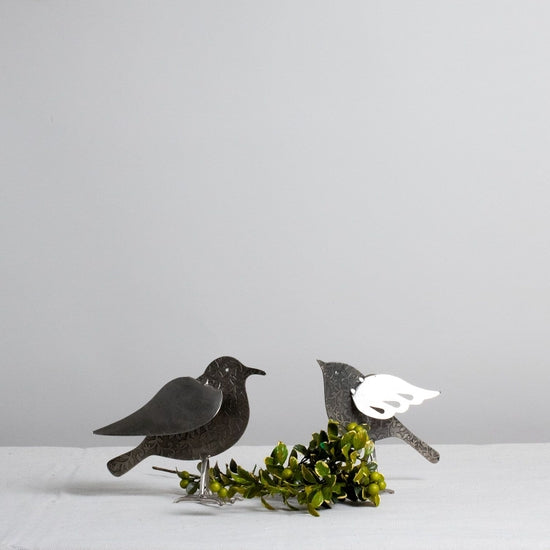 Set of 2 Silver Etched Birds