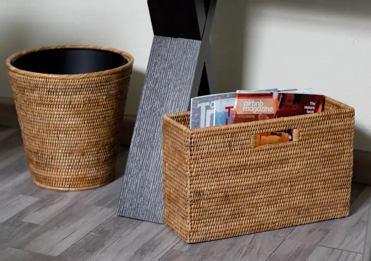 Rattan Magazine Basket- Honey Brown