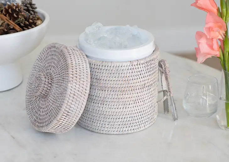 Rattan Ice Bucket with Tongs