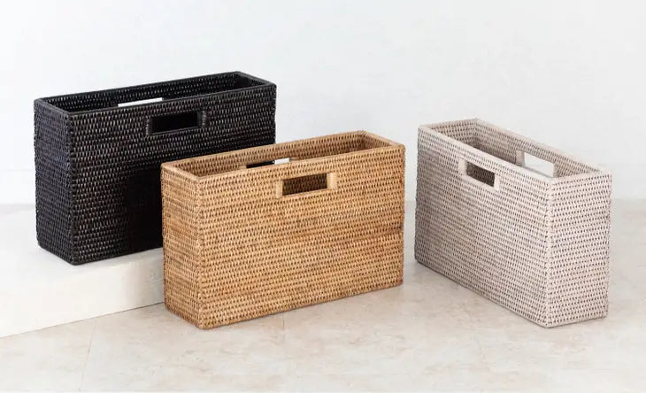 Rattan Magazine Basket-Black