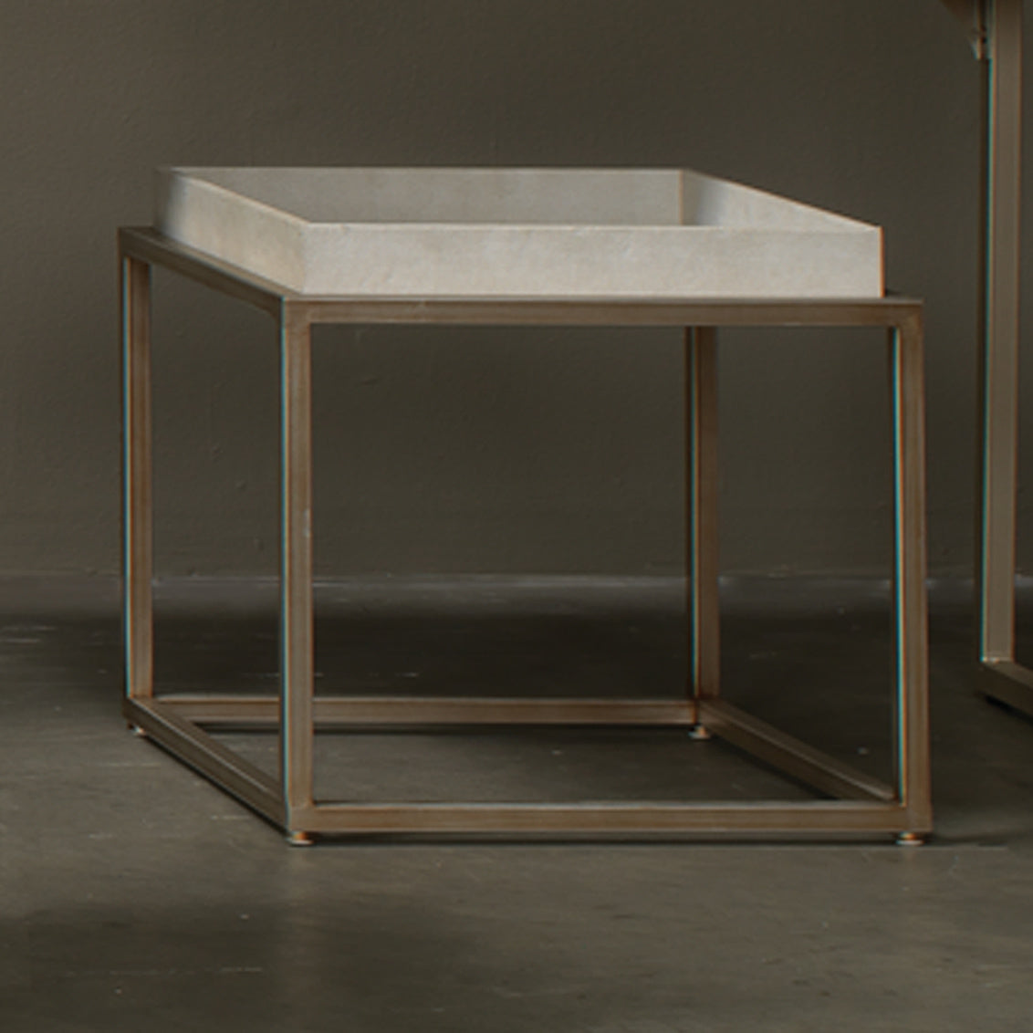 Jax Square Side Table -D. • Ivory Faux Shagreen & Champagne